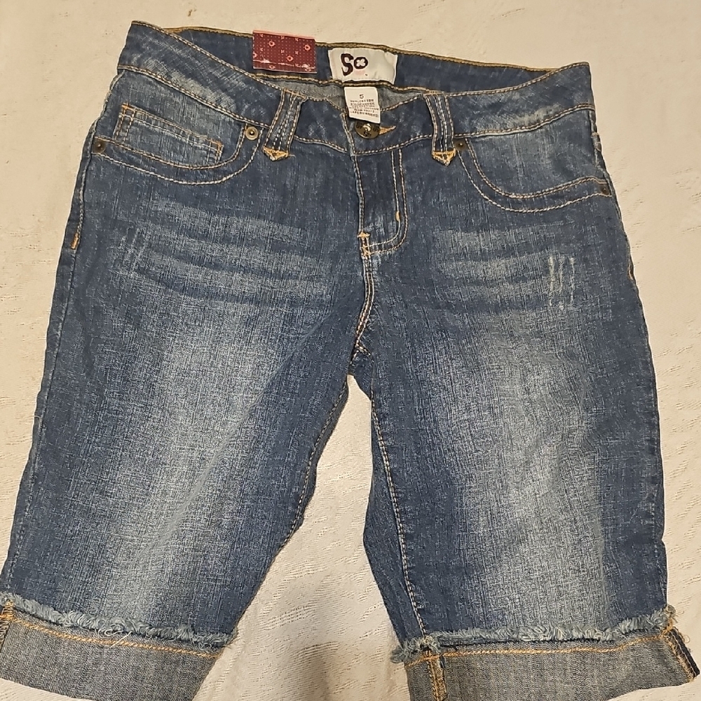 NWT Y2k SO blue Denim Shorts Bermuda Junior Women Summer Distress